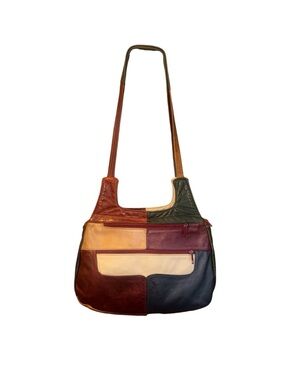 Vintage 80’s Multi-Color Patchwork Hobo Leather Shoulder Bag